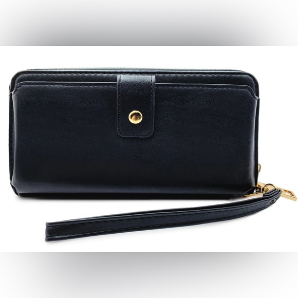 Badgley Mischka Black Detail Quilted Long Wallet with Wristlet - Picture 3 of 3